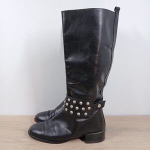 Zara Boots Womens 6 Black Grunge Studded Knee High Riding Classic Style Wear